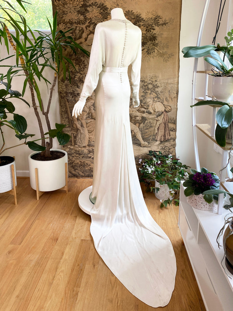 1930s Art Deco Satin Wedding Dress