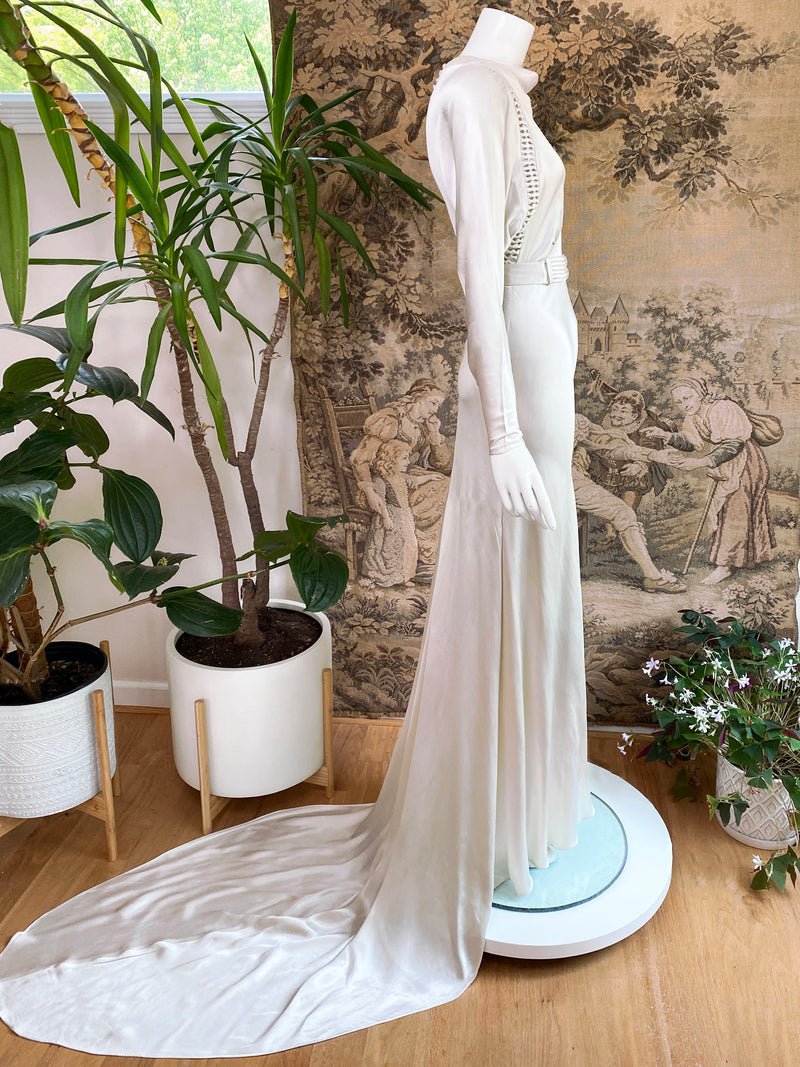 1930s Art Deco Satin Wedding Dress