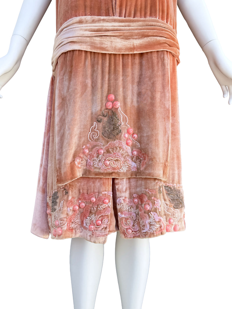 1920s French Couture Pink Silk Velvet Dress & Coat  Set