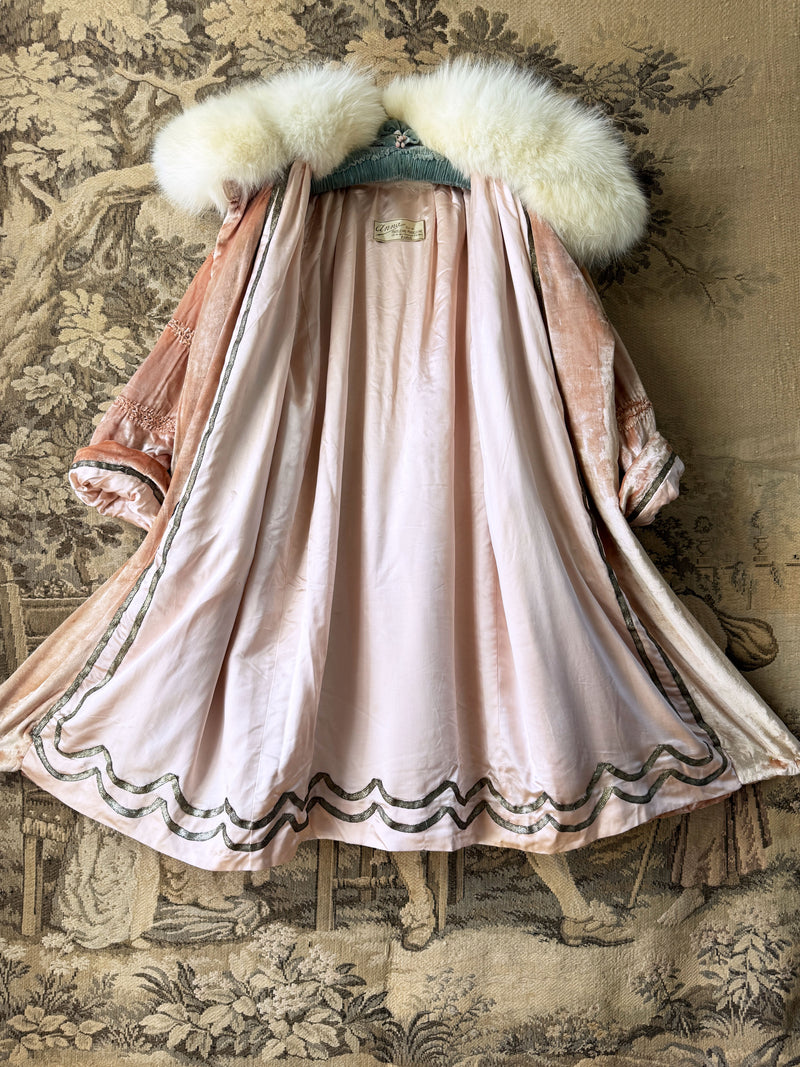 1920s French Couture Pink Silk Velvet Dress & Coat  Set