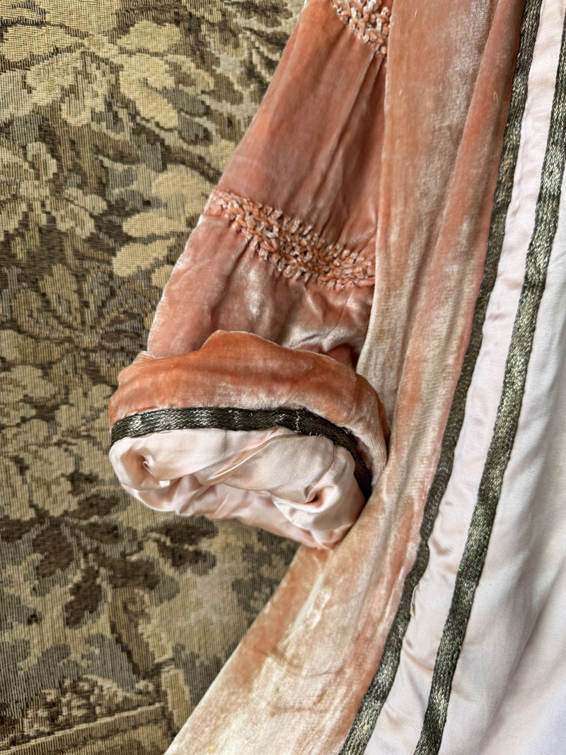 1920s French Couture Pink Silk Velvet Dress & Coat  Set