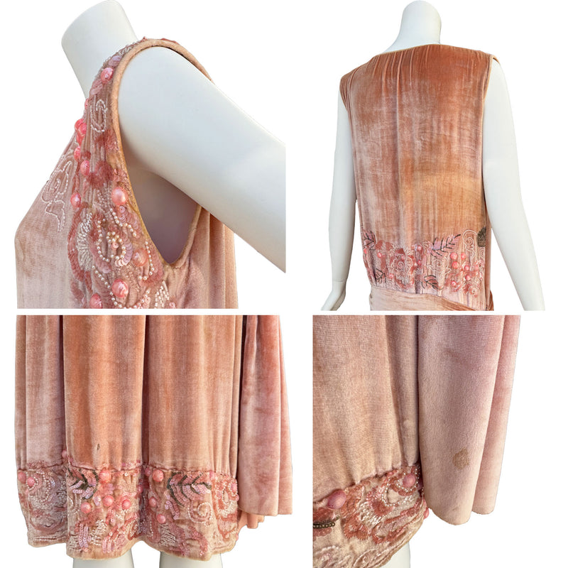 1920s French Couture Pink Silk Velvet Dress & Coat  Set