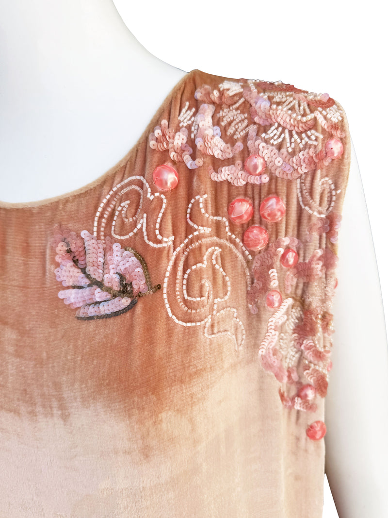 1920s French Couture Pink Silk Velvet Dress & Coat  Set