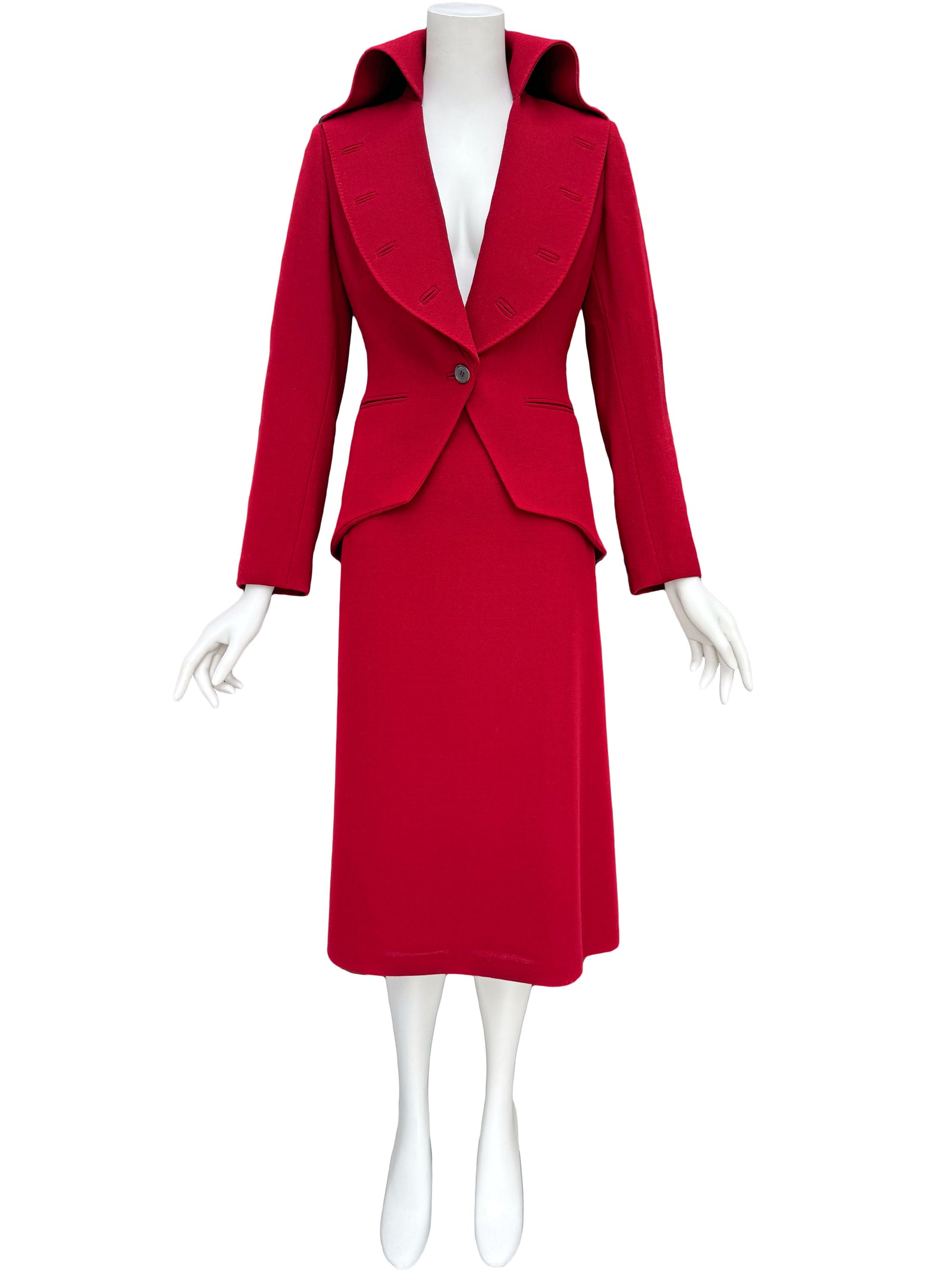 b*様 ALEXANDER MCQUEEN 赤 ハイウエスト ミモレ丈スカート Alexander McQueen A/W 2006 'The Widows of Culloden' Red Skirt Suit