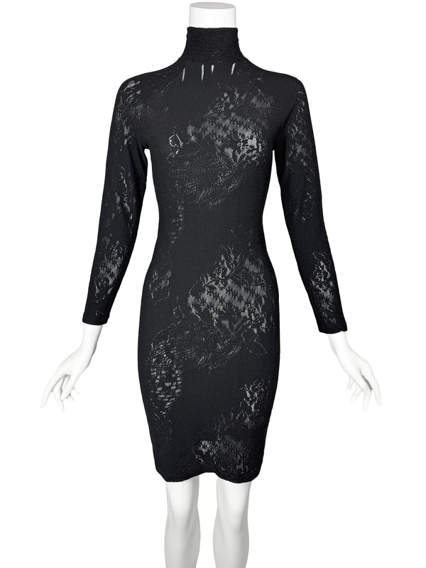 Bazar De Christian Lacroix 1990s Black Stretch Lace Dress