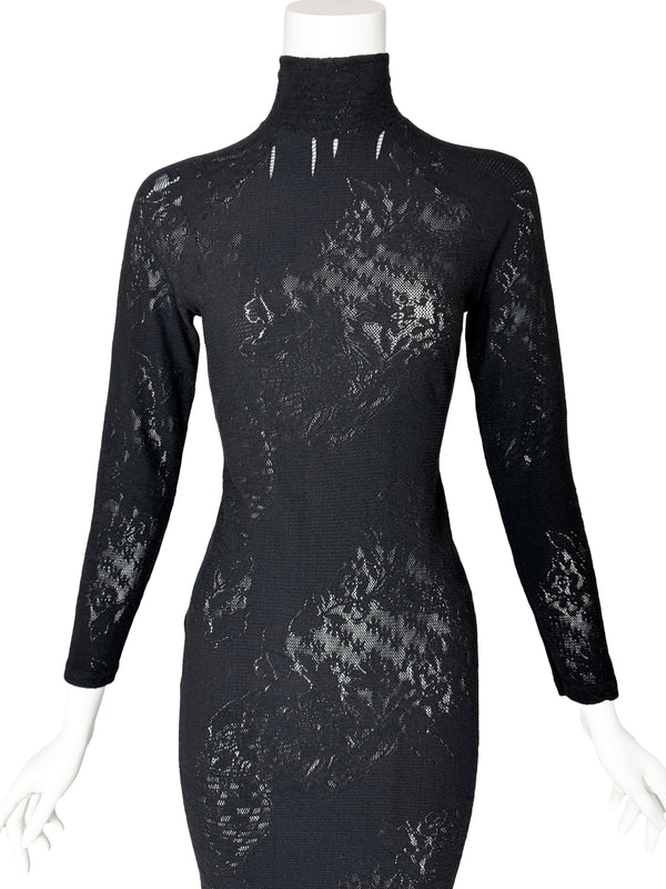 Bazar De Christian Lacroix 1990s Black Stretch Lace Dress