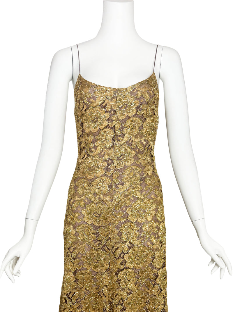 Blumarine A/W 2001 Metallic Gold Guipure Lace Dress – Sweet