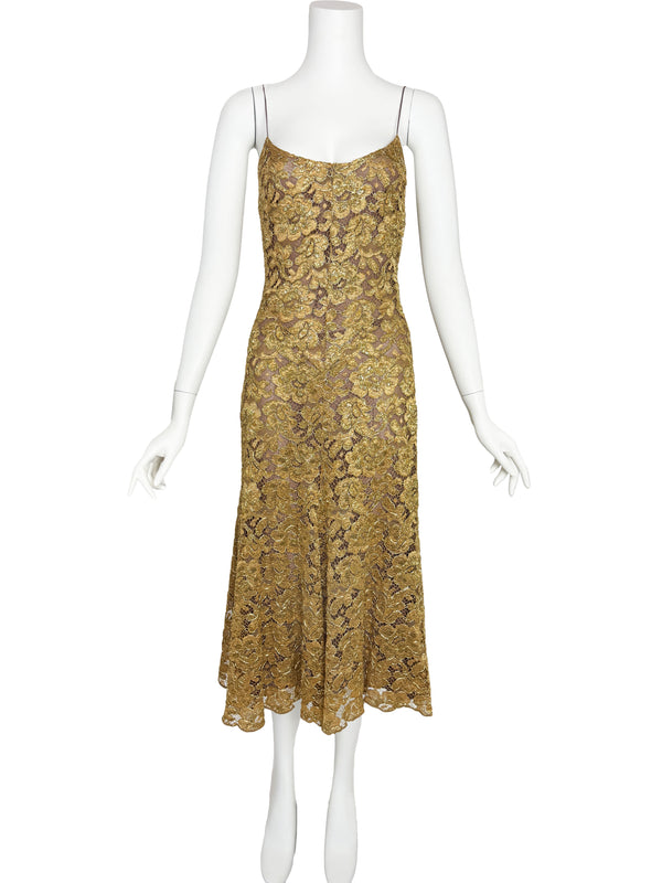 Blumarine A/W 2001 Metallic Gold Guipure Lace Dress