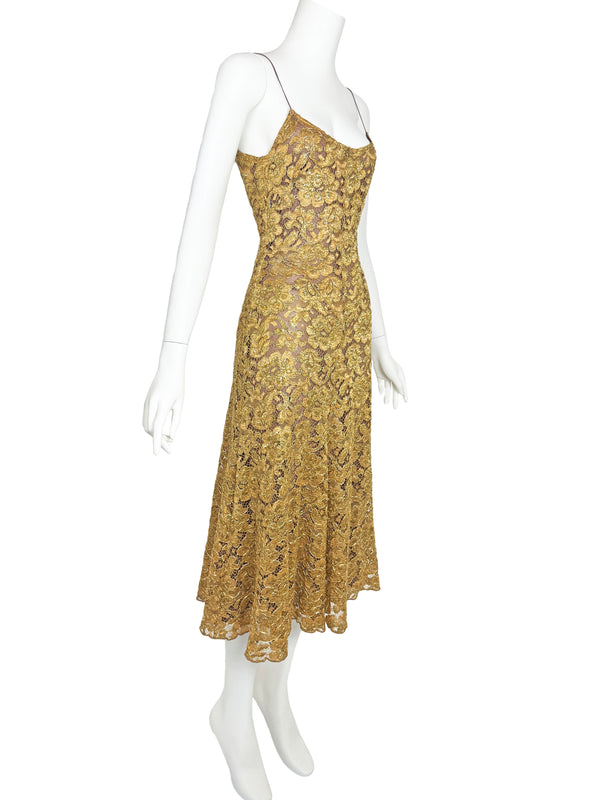 Blumarine A/W 2001 Metallic Gold Guipure Lace Dress