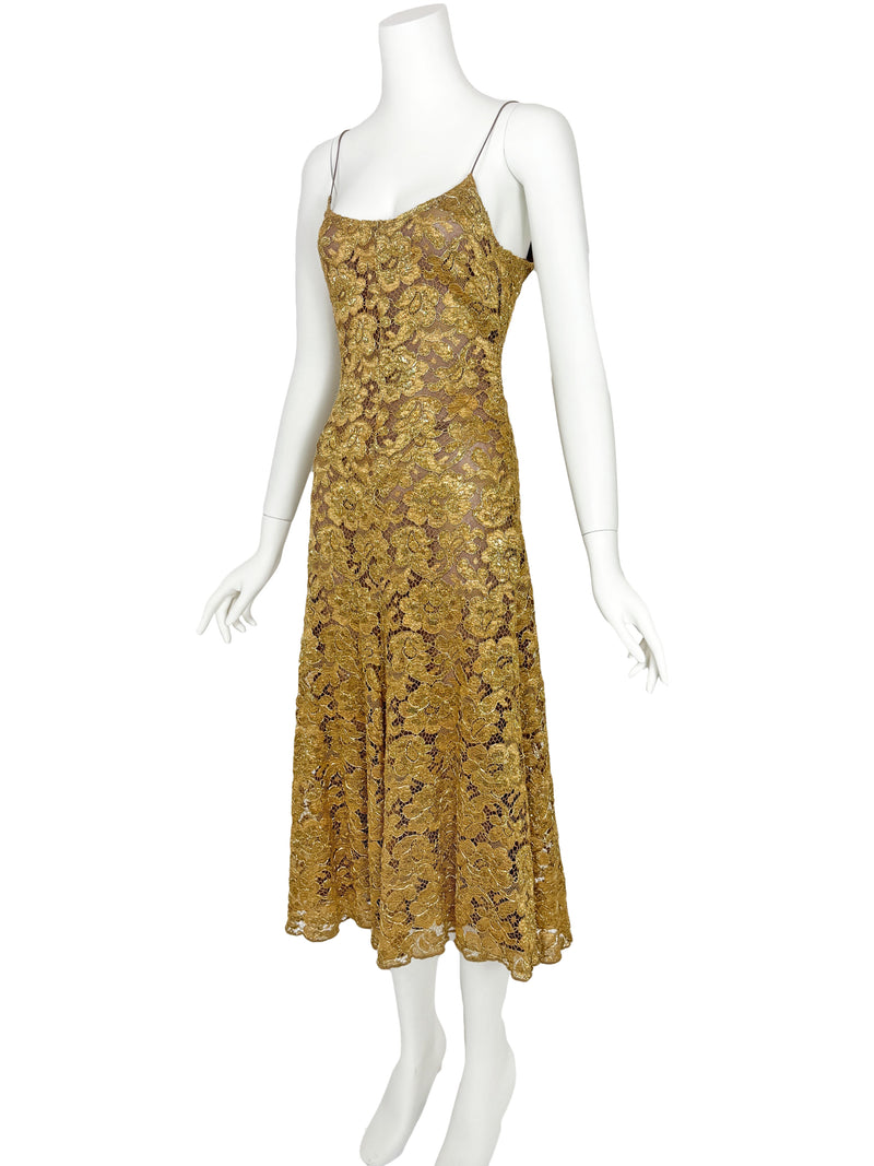Blumarine A/W 2001 Metallic Gold Guipure Lace Dress