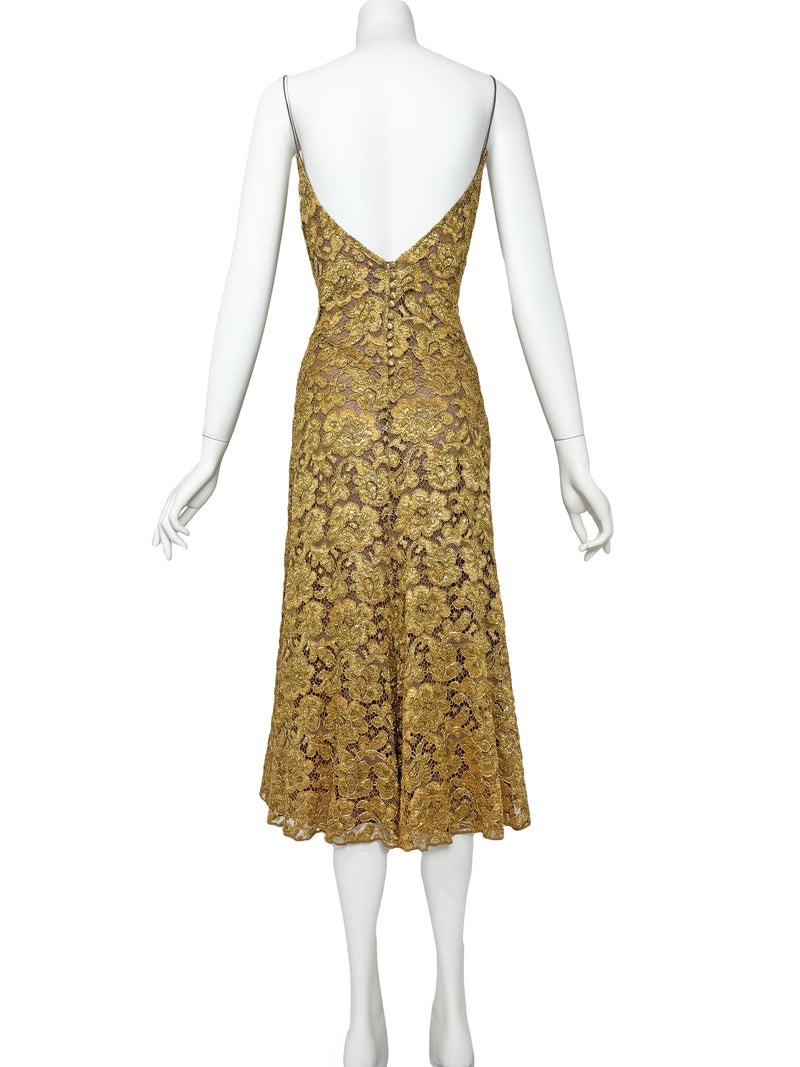Blumarine A/W 2001 Metallic Gold Guipure Lace Dress – Sweet