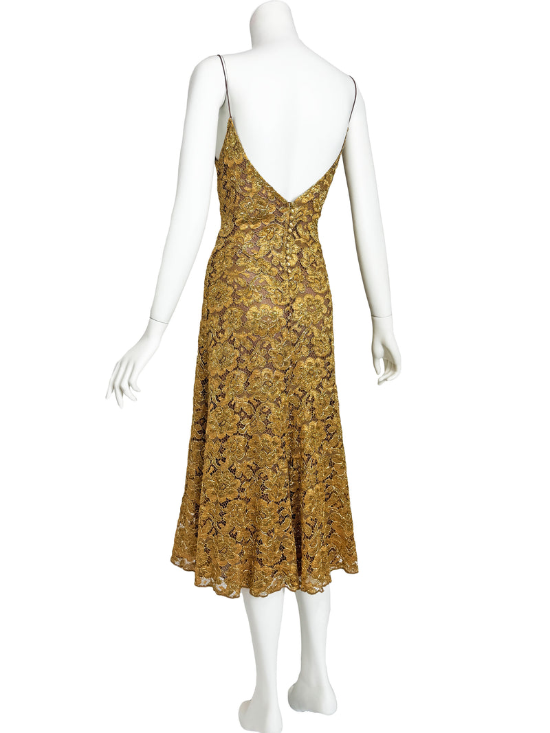 Blumarine A/W 2001 Metallic Gold Guipure Lace Dress