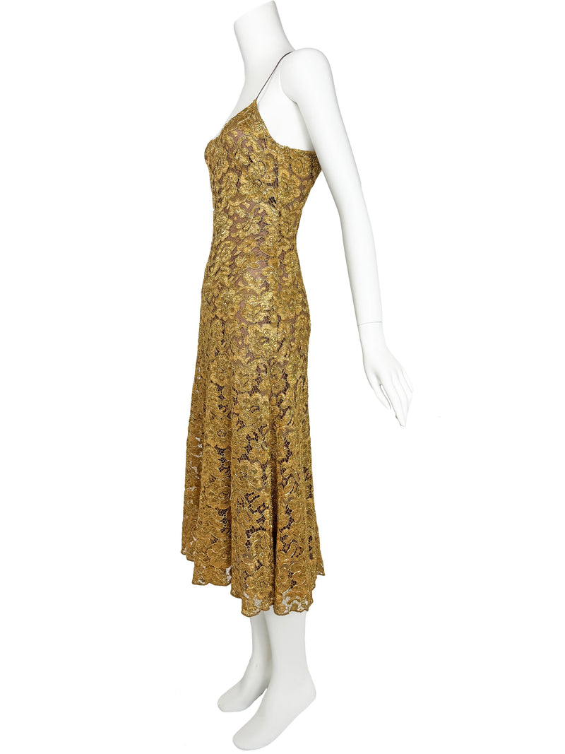 Blumarine A/W 2001 Metallic Gold Guipure Lace Dress