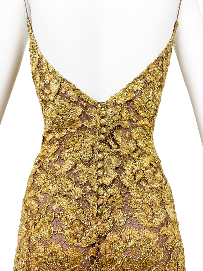 Blumarine A/W 2001 Metallic Gold Guipure Lace Dress Sweet Disorder Vintage Blumarine A/W 2001 Metallic Gold Guipure Lace Dress Sweet Disorder Vintage