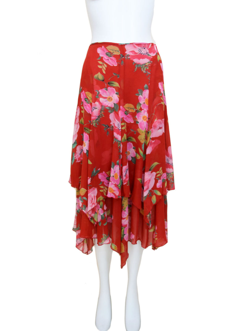 Blumarine Y2K Red Floral Silk Skirt