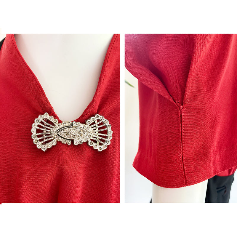 1940s Black & Red Colorblock Dress