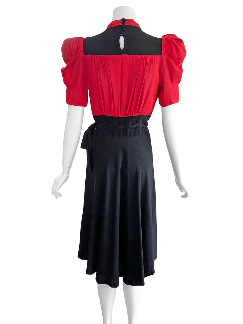1940s Black & Red Colorblock Dress
