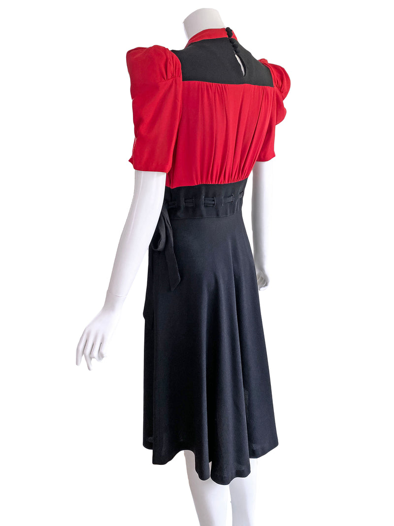 1940s Black & Red Colorblock Dress