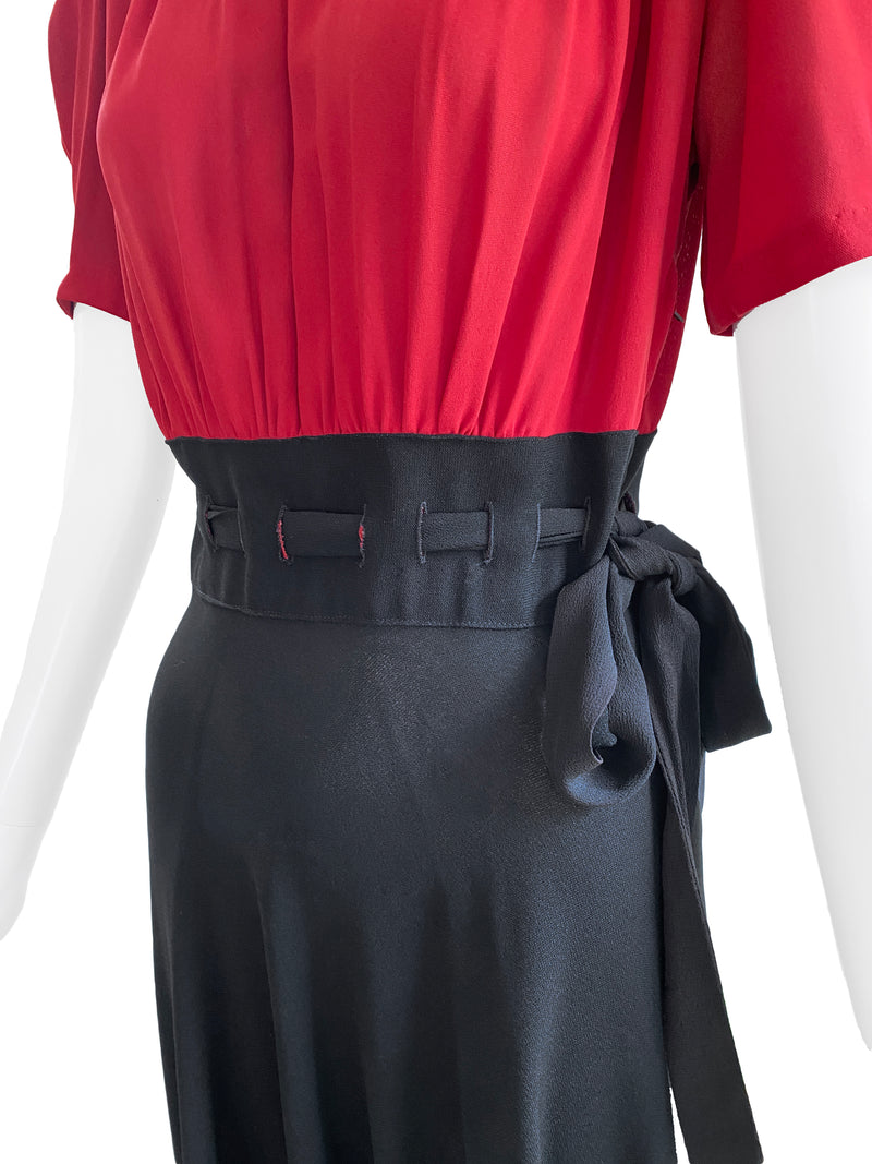 1940s Black & Red Colorblock Dress