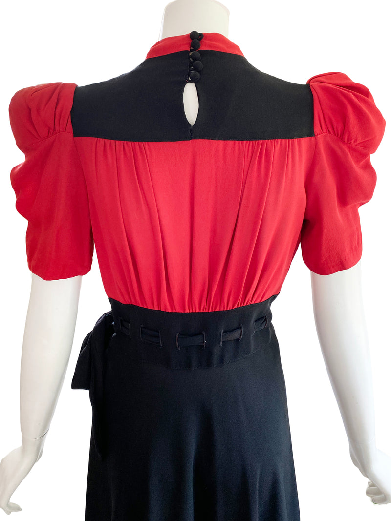 1940s Black & Red Colorblock Dress