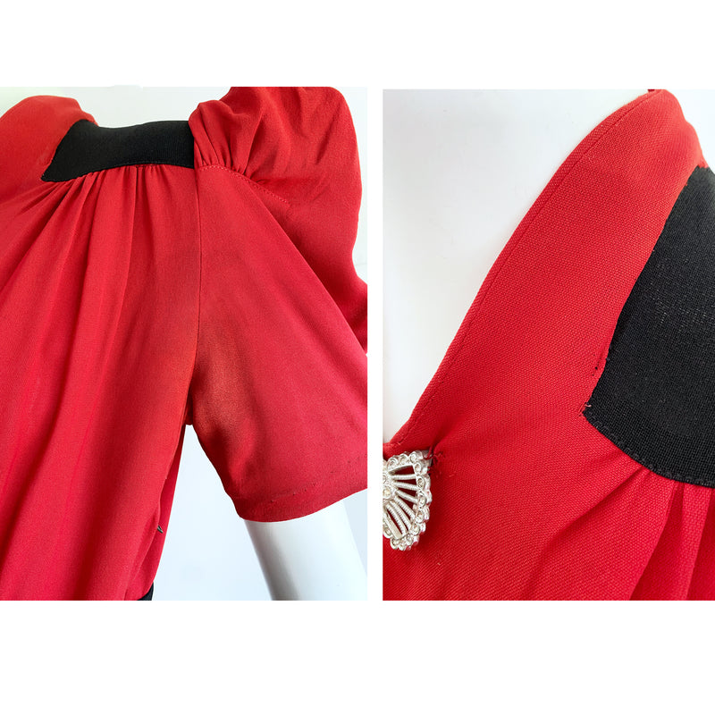 1940s Black & Red Colorblock Dress