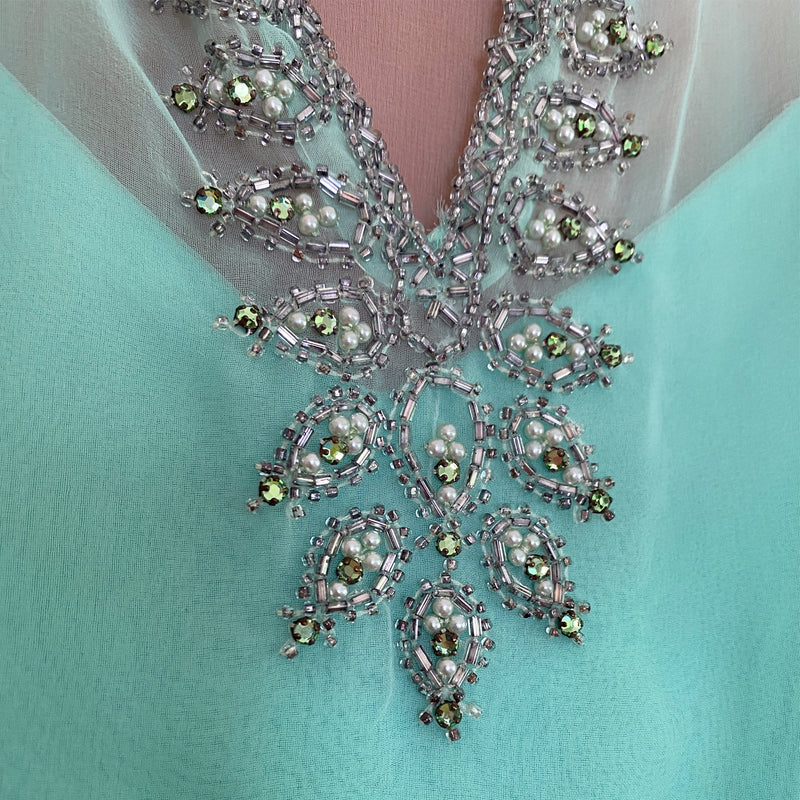 Victoria Royal 1970s Beaded Chiffon Caftan