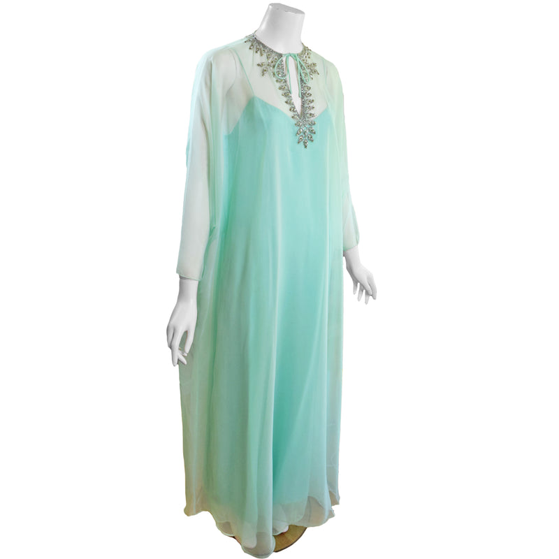 Victoria Royal 1970s Beaded Chiffon Caftan
