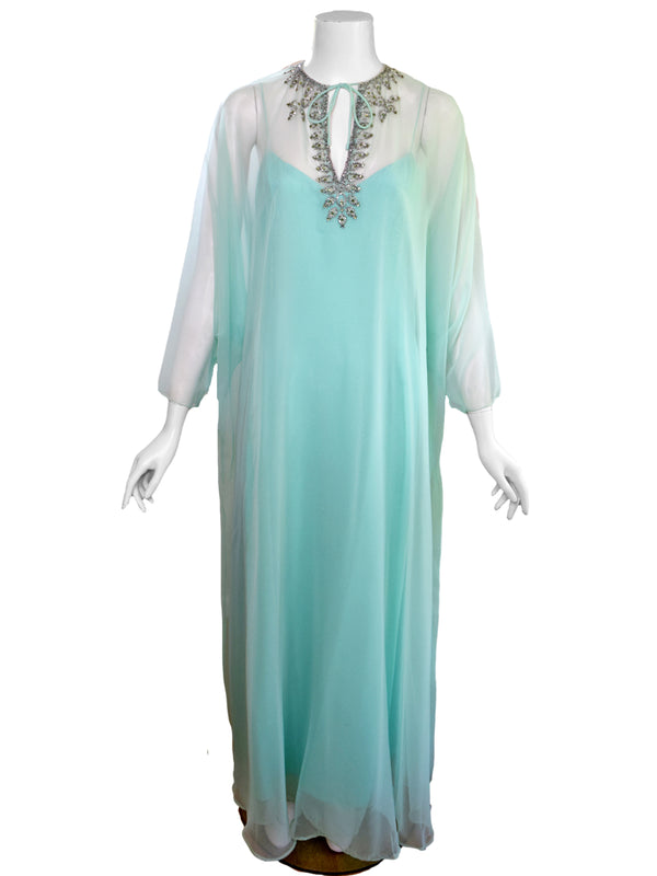Victoria Royal 1970s Beaded Chiffon Caftan