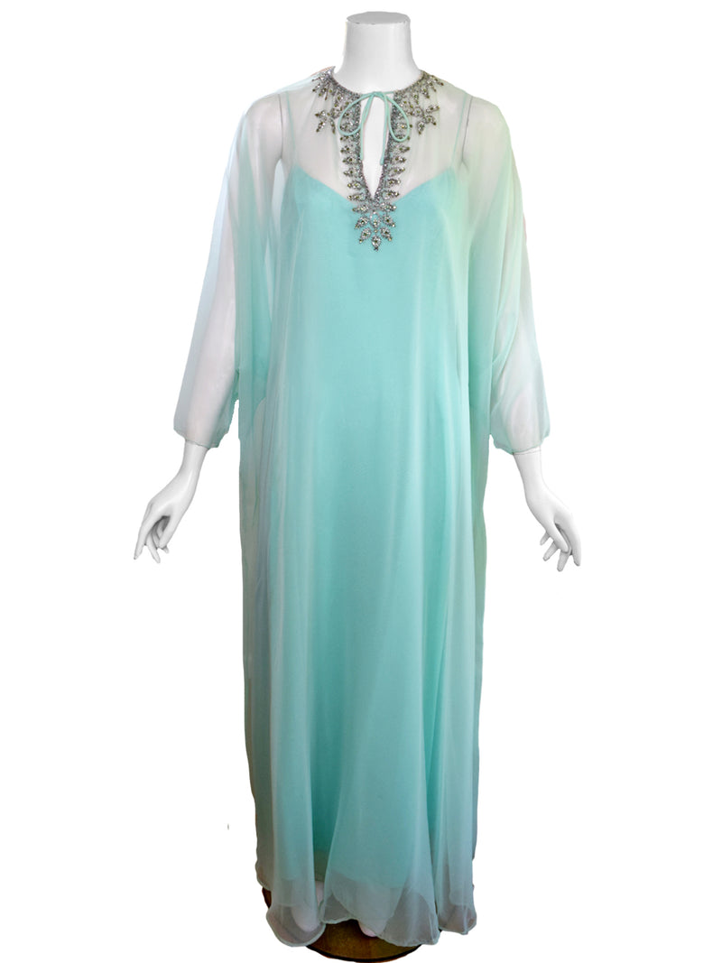 Victoria Royal 1970s Beaded Chiffon Caftan