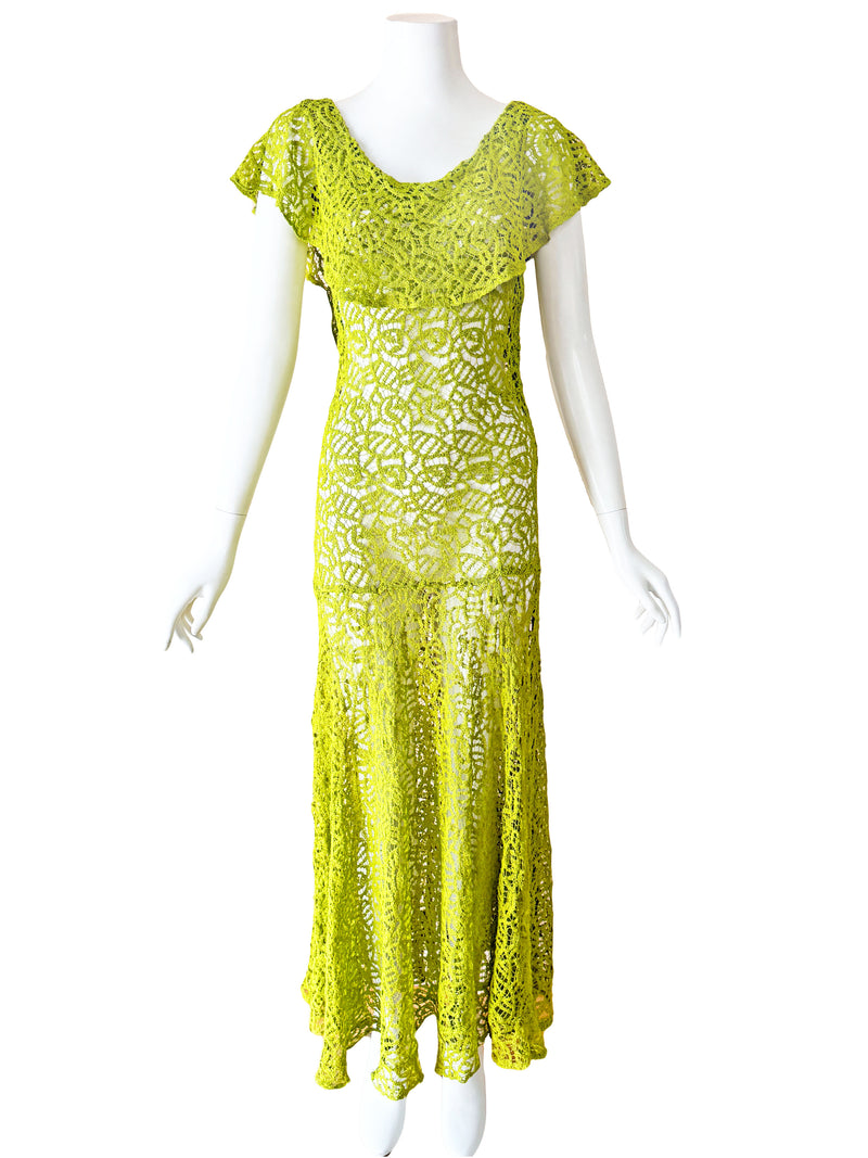 1930s Hand-Crocheted Lace Maxi Dress
