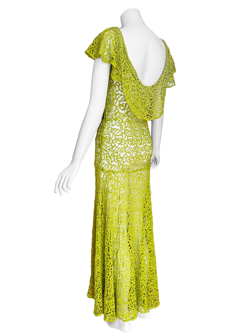 1930s Hand-Crocheted Lace Maxi Dress