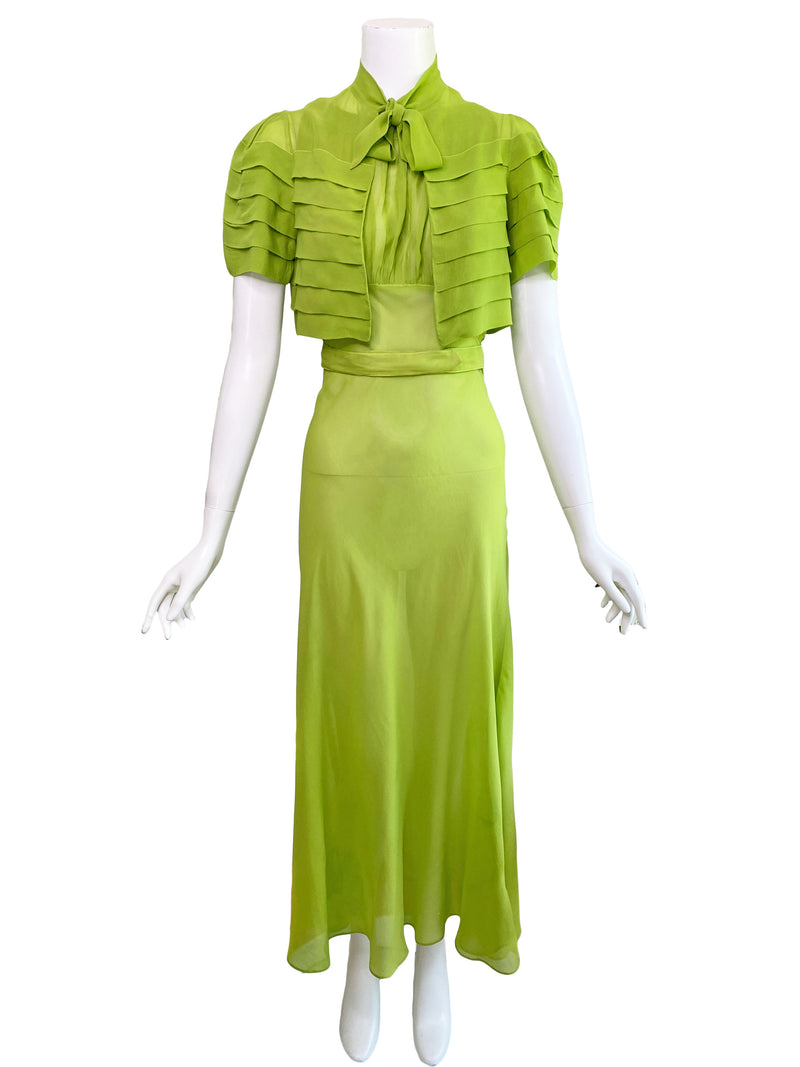 1930s Deco Silk Dress & Jacket Set