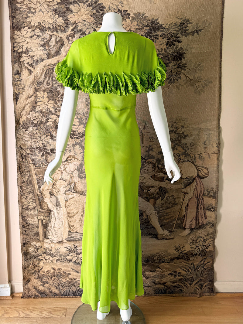 Art Deco 1930s Chartreuse Chiffon Gown