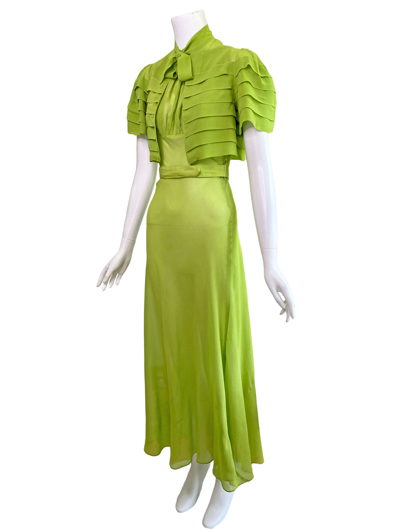 1930s Deco Silk Dress & Jacket Set