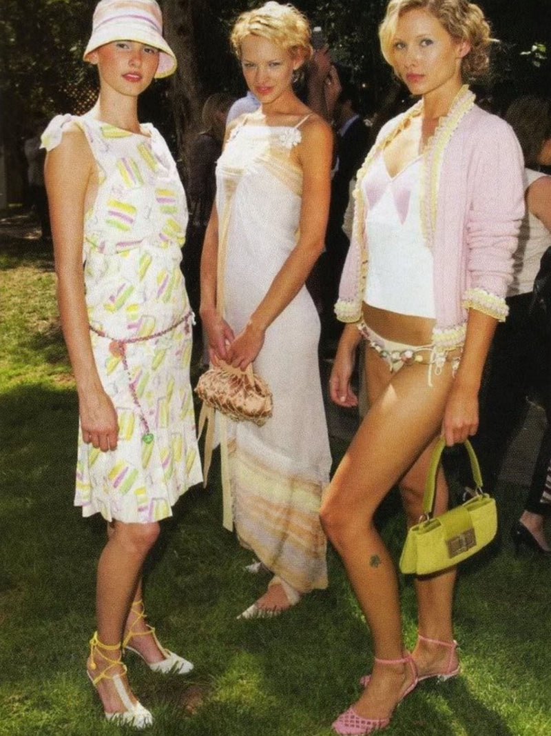 Chanel Cruise 2004 CC Logo and Cake Print Silk Skirt