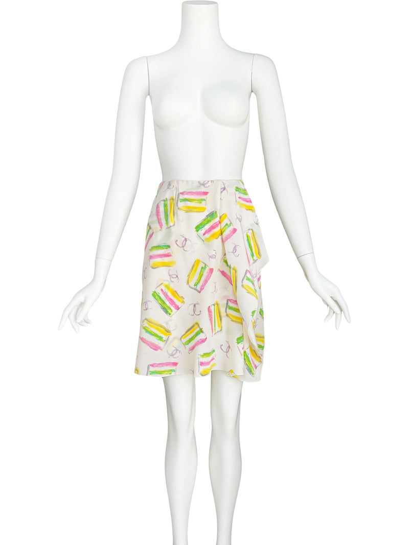 Chanel Cruise 2004 CC Logo and Cake Print Silk Skirt