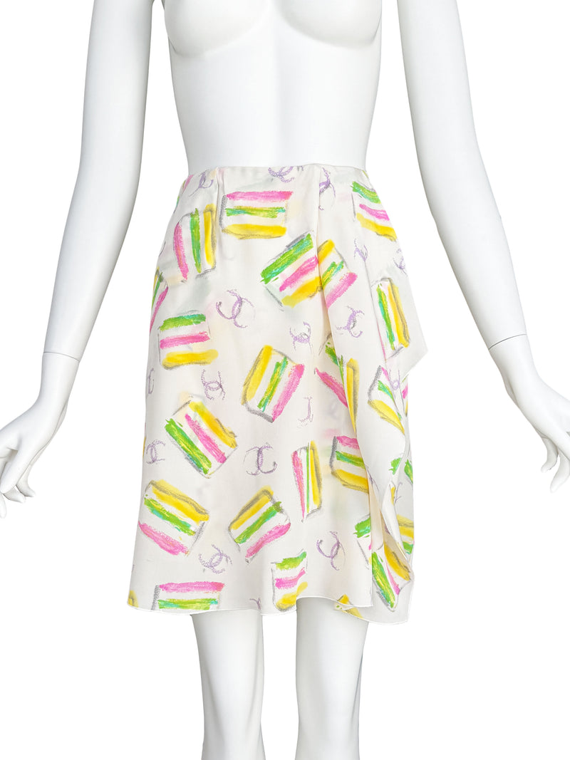 Chanel Cruise 2004 CC Logo and Cake Print Silk Skirt