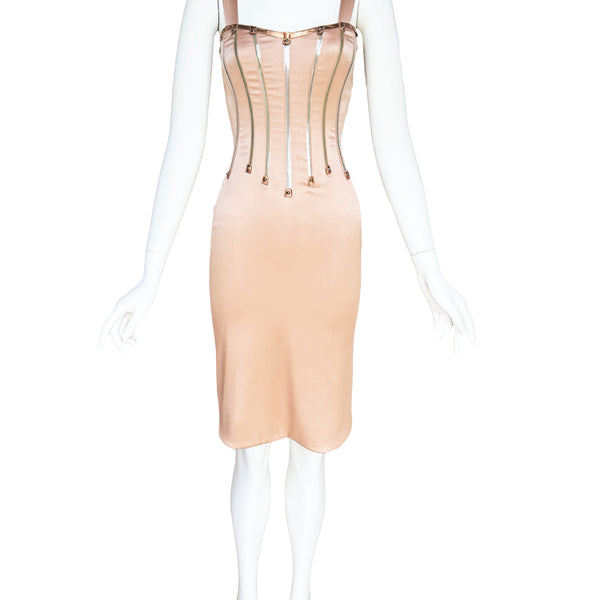 corset dress dolce gabbana & F/W 2007 Rose Gold Sleeve Length:Sleeveless White Lace Spaghetti Strap Experience the timeless elegance SIZ:6