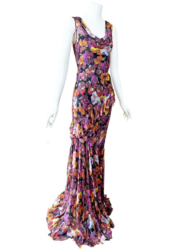 D&G Dolce & Gabbana Pansy Print Silk Gown