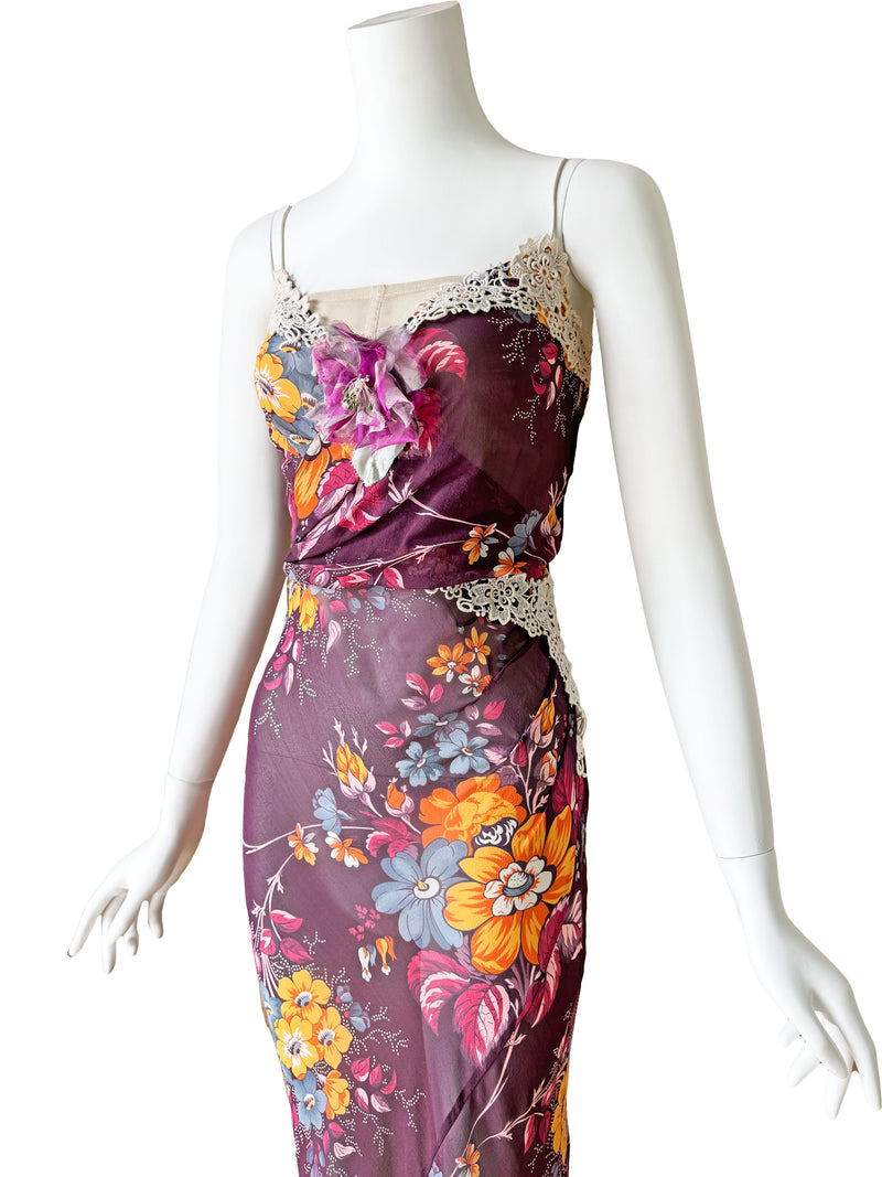 D&G Dolce & Gabbana A/W 2004 Floral Silk Chiffon Dress