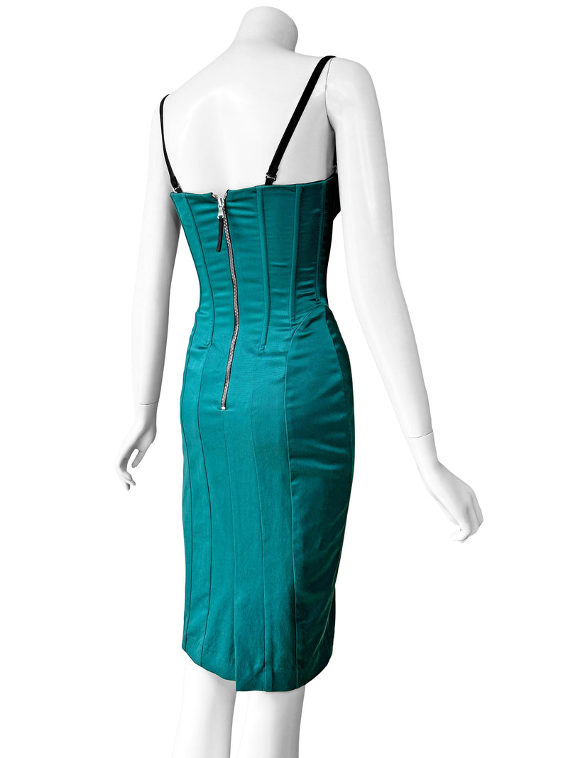 D&G Dolce & Gabbana Teal Satin Corset Dress Sweet Disorder Vintage D&G Dolce & Gabbana Teal Satin Corset Dress Sweet Disorder Vintage