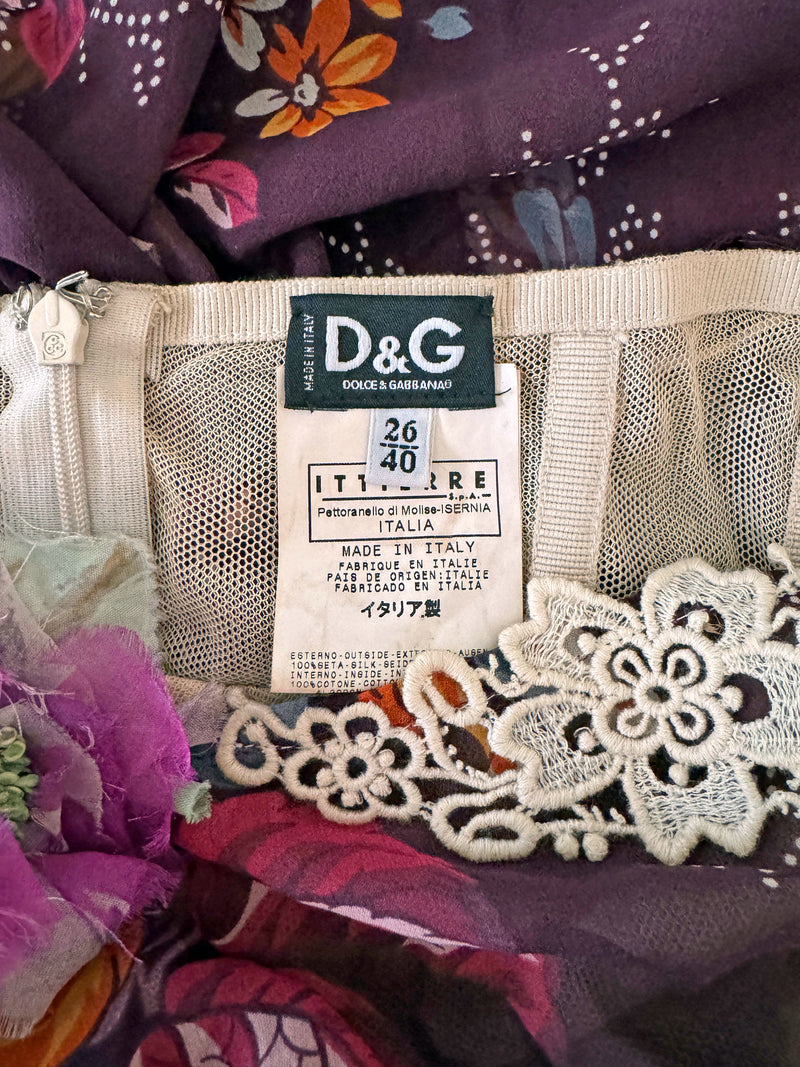 D&G Dolce & Gabbana A/W 2004 Floral Silk Chiffon Dress