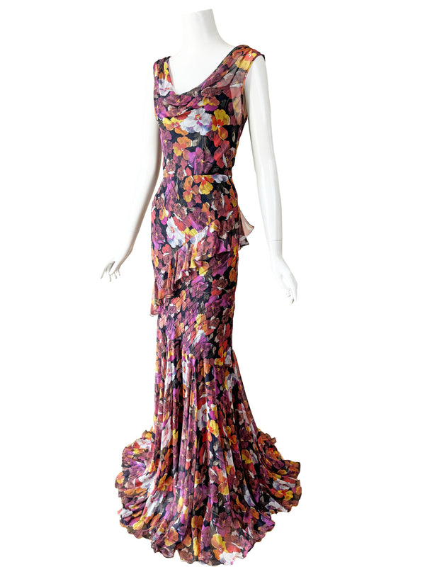 D&G Dolce & Gabbana Pansy Print Silk Gown