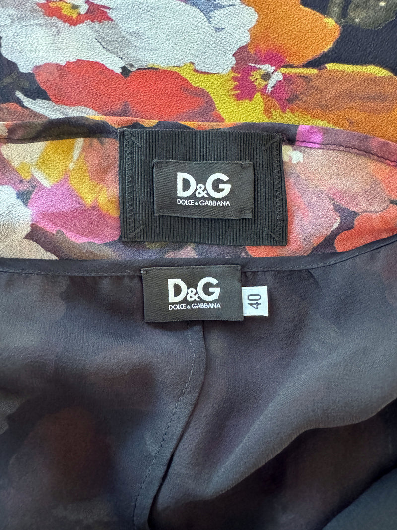 D&G Dolce & Gabbana Pansy Print Silk Gown