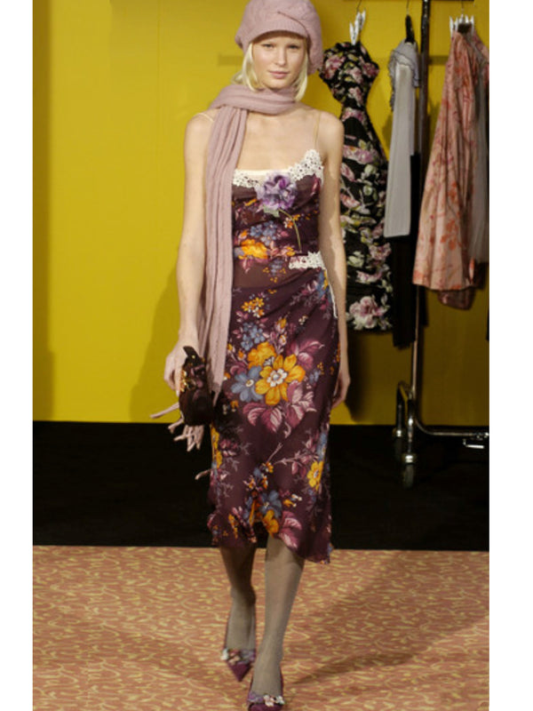 D&G Dolce & Gabbana A/W 2004 Floral Silk Chiffon Dress