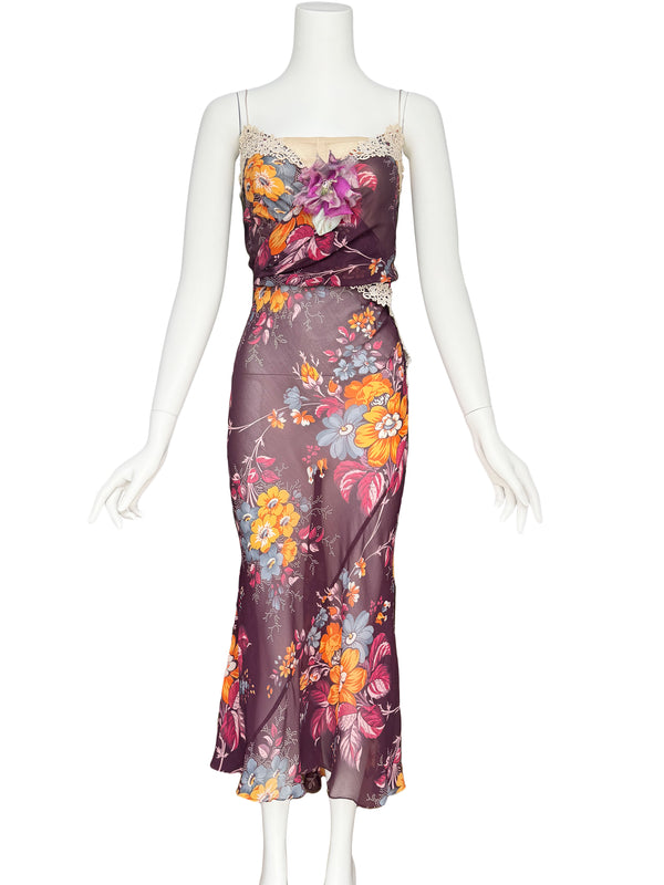 D&G Dolce & Gabbana A/W 2004 Floral Silk Chiffon Dress