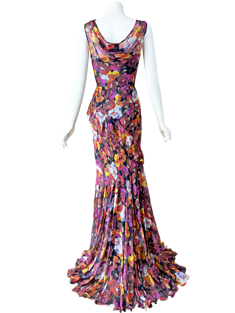 D&G Dolce & Gabbana Pansy Print Silk Gown