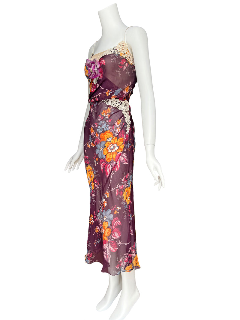 D&G Dolce & Gabbana A/W 2004 Floral Silk Chiffon Dress – Sweet Disorder Vintage