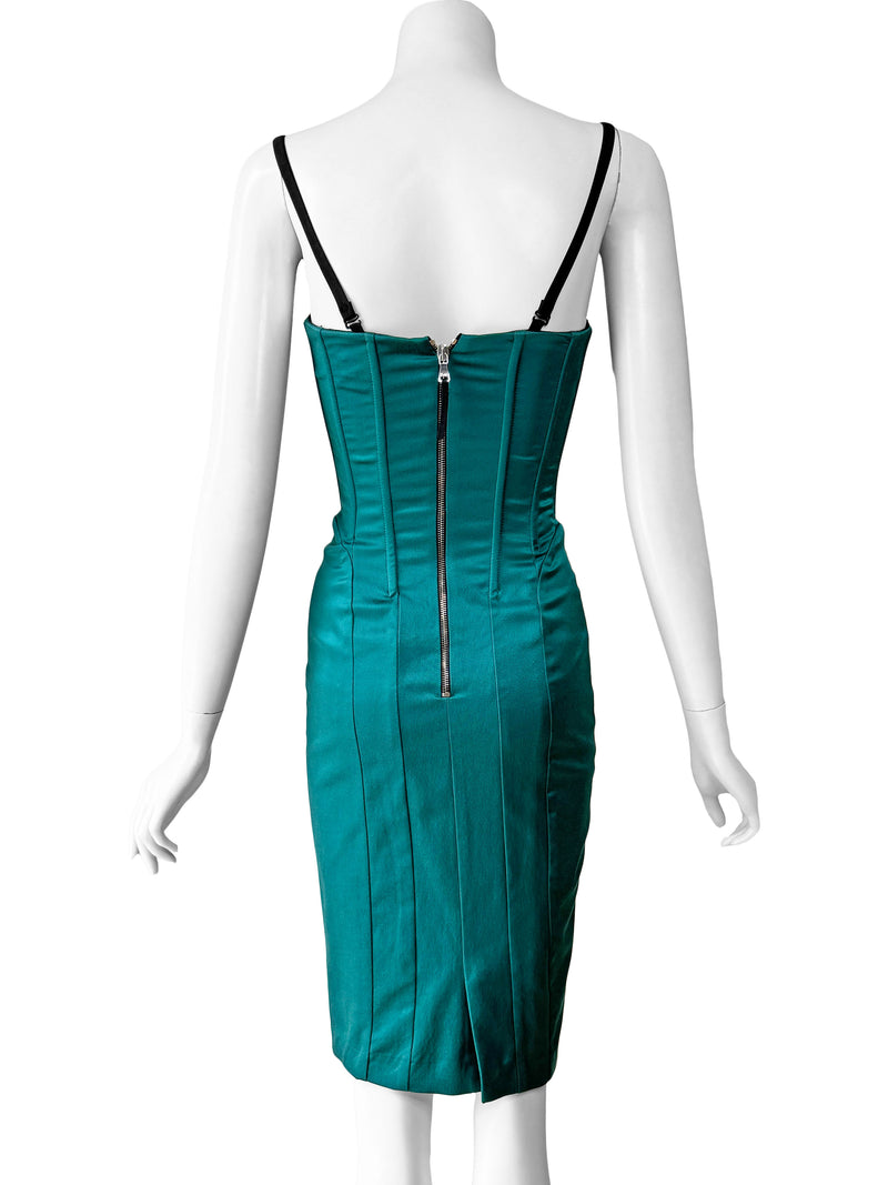D&G Dolce & Gabbana Teal Satin Corset Dress Sweet Disorder Vintage D&G Dolce & Gabbana Teal Satin Corset Dress Sweet Disorder Vintage