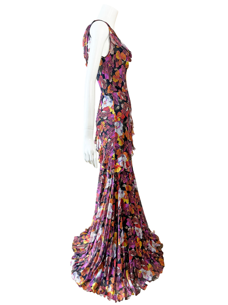 D&G Dolce & Gabbana Pansy Print Silk Gown